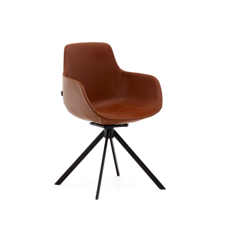 Tissiana rückdrehender Drehstuhl Kunstleder Braun Stahl mattschwarz - ZEN ZONE Furniture