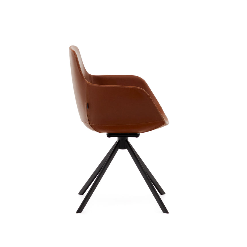 Tissiana rückdrehender Drehstuhl Kunstleder Braun Stahl mattschwarz - ZEN ZONE Furniture