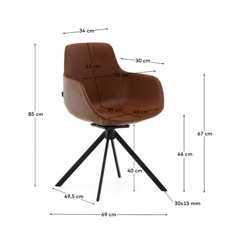 Tissiana rückdrehender Drehstuhl Kunstleder Braun Stahl mattschwarz - ZEN ZONE Furniture