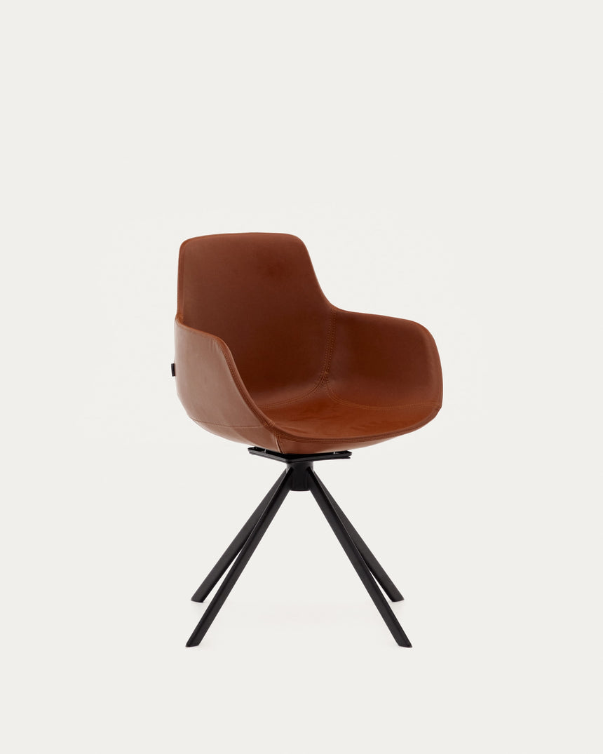 Tissiana rückdrehender Drehstuhl Kunstleder Braun Stahl mattschwarz - ZEN ZONE Furniture