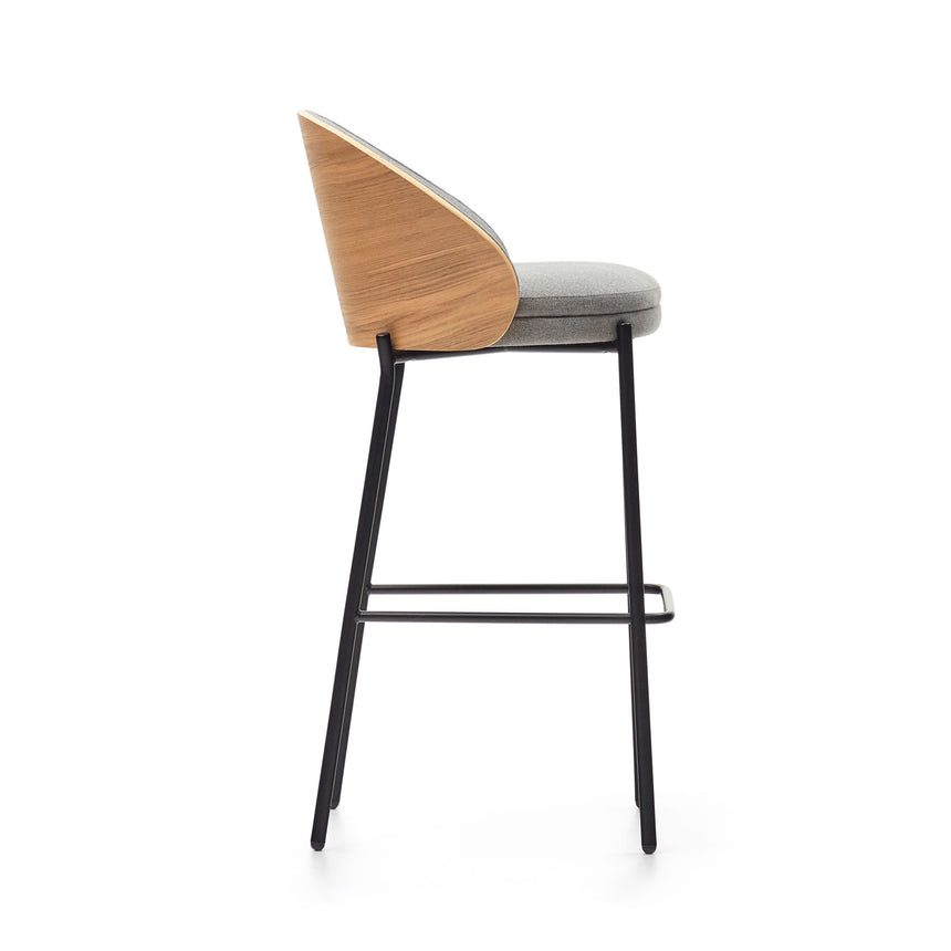 Eamy Hocker hellgrau Eschenfurnier mit natürlichem Finish und Metall in Schwarz Höhe 77 cm - ZEN ZONE Furniture