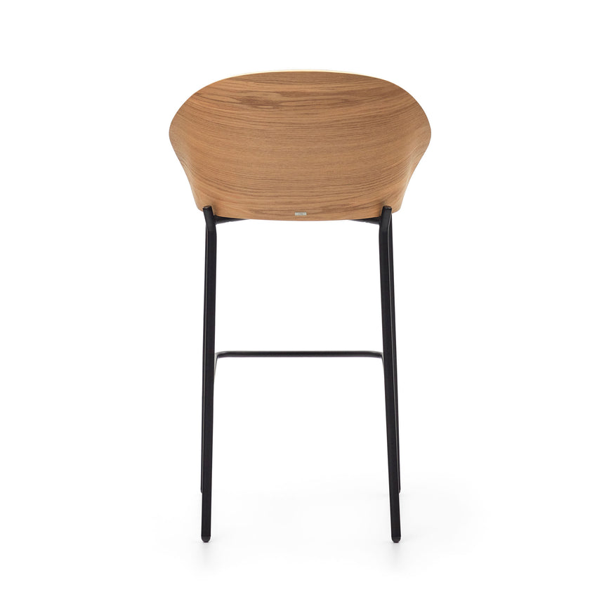 Eamy Hocker hellgrau Eschenfurnier mit natürlichem Finish und Metall in Schwarz Höhe 77 cm - ZEN ZONE Furniture