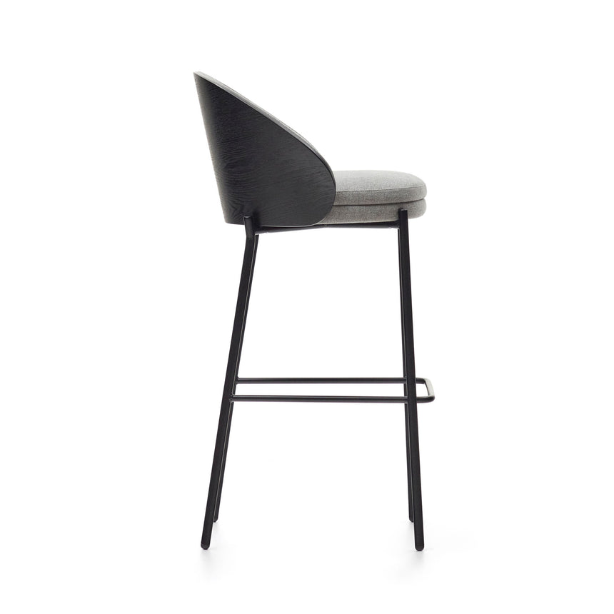 Eamy Hocker hellgrau Eschenfurnier mit schwarzem Finish und Metall in Schwarz Höhe 77 cm - ZEN ZONE Furniture