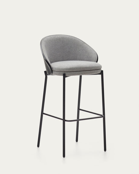 Eamy Hocker hellgrau Eschenfurnier mit schwarzem Finish und Metall in Schwarz Höhe 77 cm - ZEN ZONE Furniture