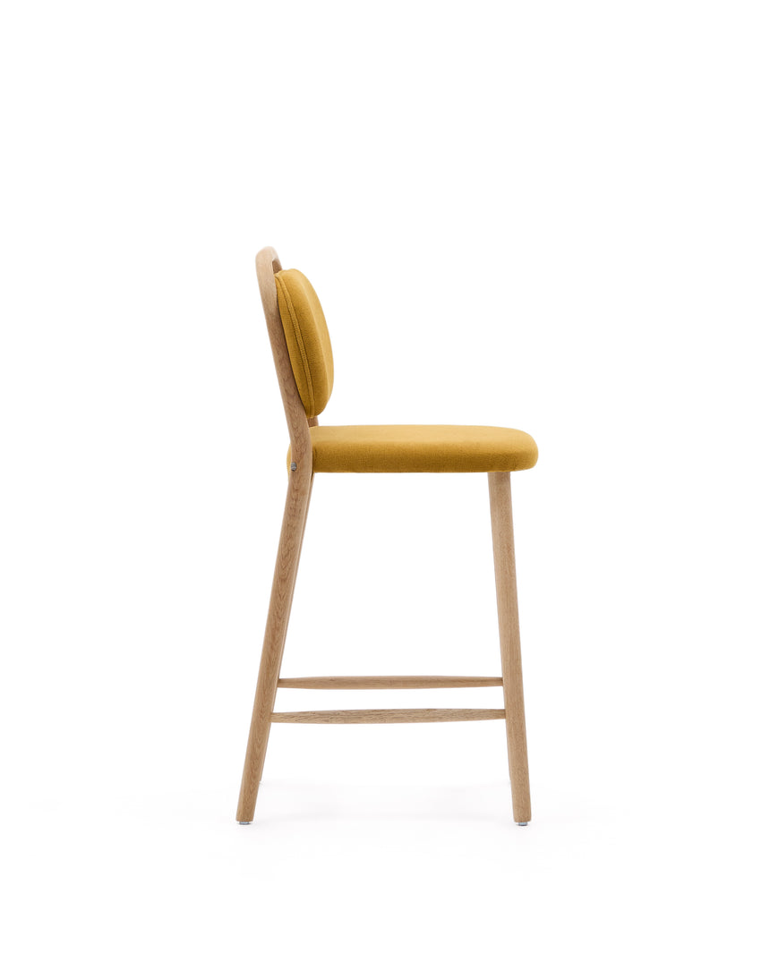 Helda Hocker aus senfgelber Chenille und massivem Eichenholz FSC Mix Credit 65 cm - ZEN ZONE Furniture