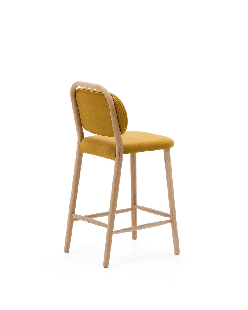Helda Hocker aus senfgelber Chenille und massivem Eichenholz FSC Mix Credit 65 cm - ZEN ZONE Furniture