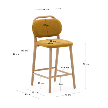 Helda Hocker aus senfgelber Chenille und massivem Eichenholz FSC Mix Credit 65 cm - ZEN ZONE Furniture