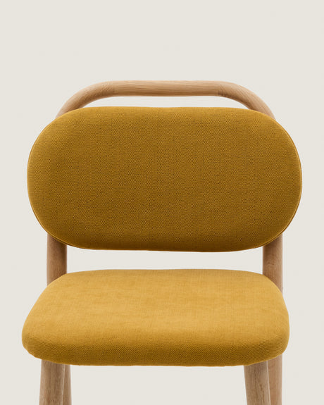 Helda Hocker aus senfgelber Chenille und massivem Eichenholz FSC Mix Credit 65 cm - ZEN ZONE Furniture