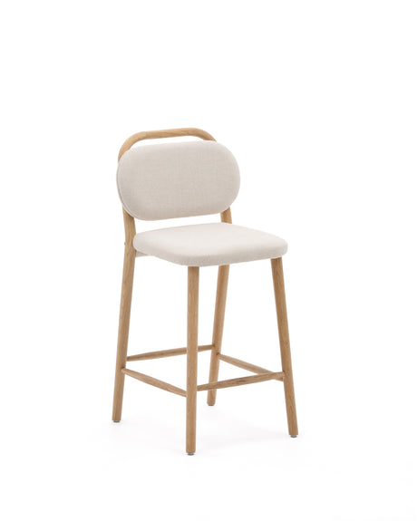 Helda SHocker aus beiger Chenille und massivem Eichenholz FSC Mix Credit 65 cm - ZEN ZONE Furniture