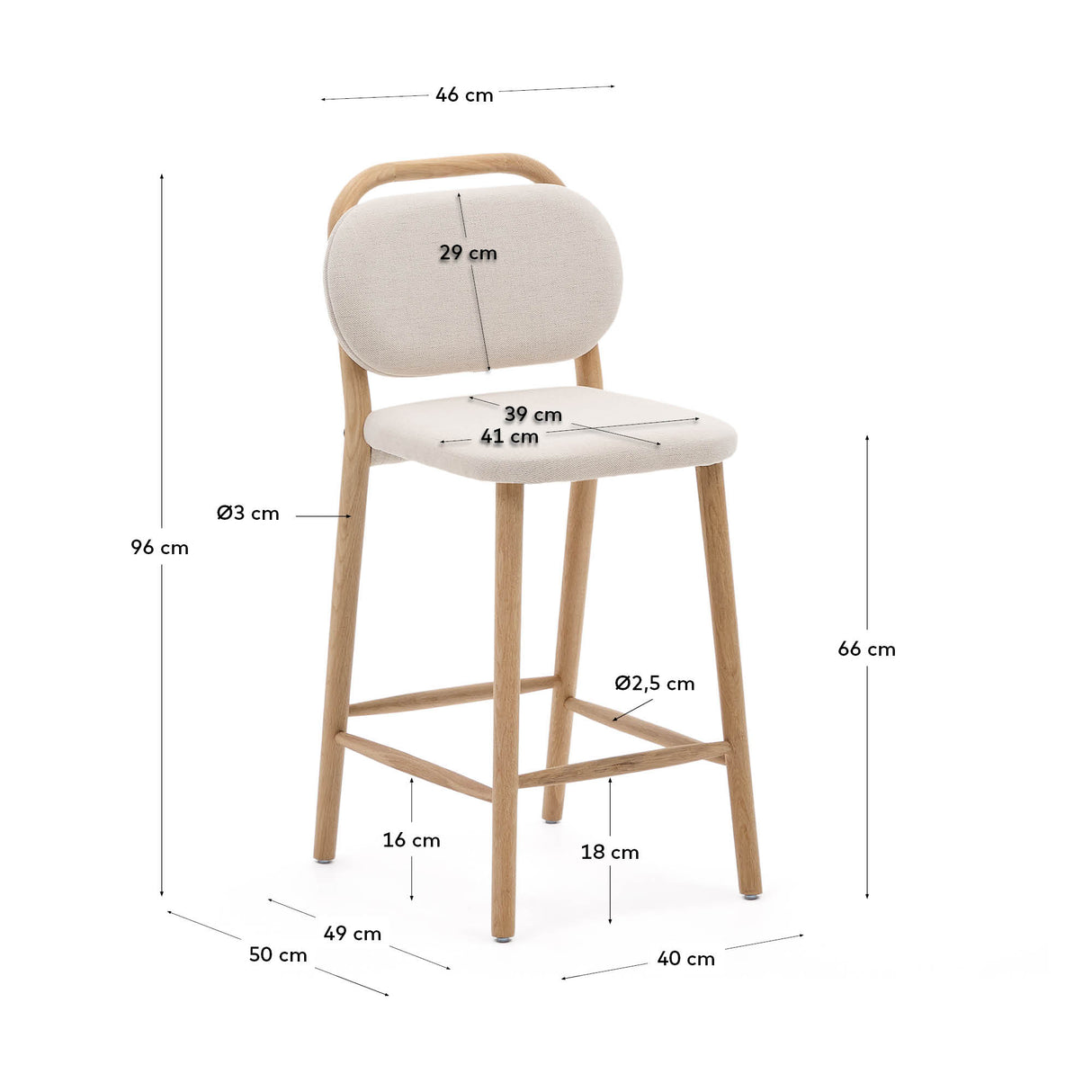 Helda SHocker aus beiger Chenille und massivem Eichenholz FSC Mix Credit 65 cm - ZEN ZONE Furniture