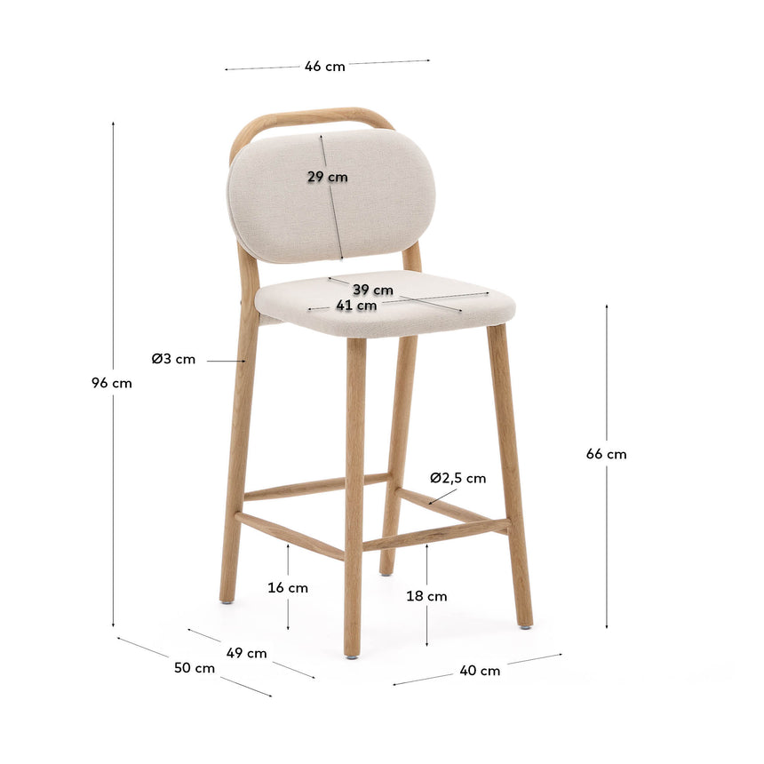 Helda SHocker aus beiger Chenille und massivem Eichenholz FSC Mix Credit 65 cm - ZEN ZONE Furniture