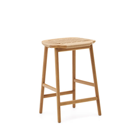 Enit Hocker aus Papierseil in Beige und massivem Eichenholz mit natürlichem Finish 65cm FSC Mix Credit - ZEN ZONE Furniture