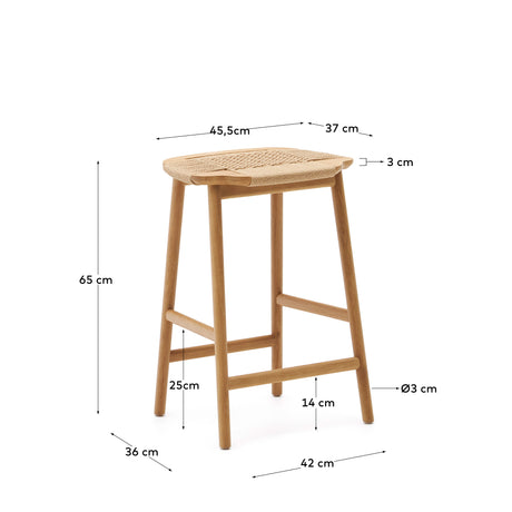 Enit Hocker aus Papierseil in Beige und massivem Eichenholz mit natürlichem Finish 65cm FSC Mix Credit - ZEN ZONE Furniture