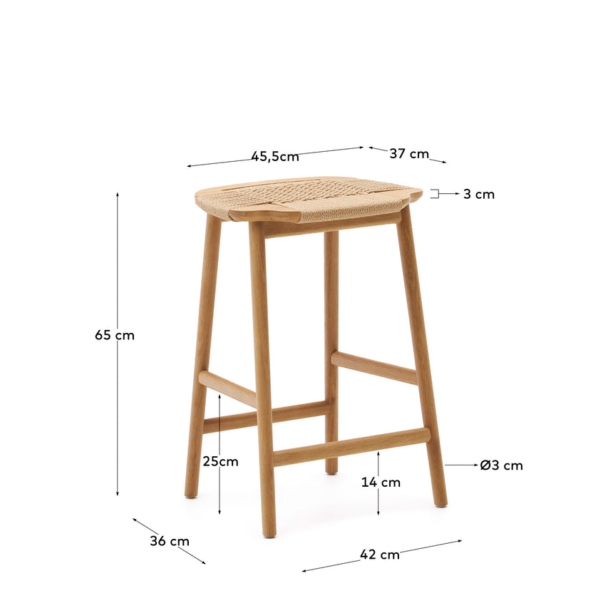 Enit Hocker aus Papierseil in Beige und massivem Eichenholz mit natürlichem Finish 65cm FSC Mix Credit - ZEN ZONE Furniture