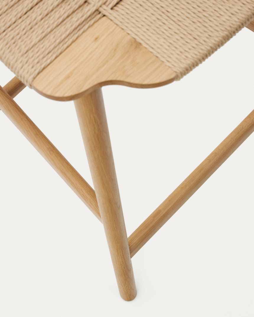 Enit Hocker aus Papierseil in Beige und massivem Eichenholz mit natürlichem Finish 65cm FSC Mix Credit - ZEN ZONE Furniture