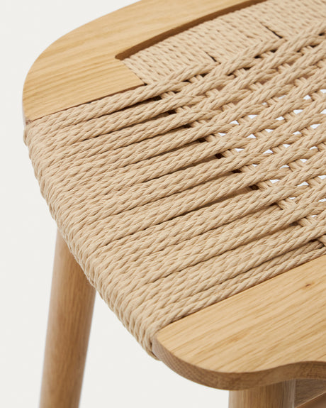 Enit Hocker aus Papierseil in Beige und massivem Eichenholz mit natürlichem Finish 65cm FSC Mix Credit - ZEN ZONE Furniture