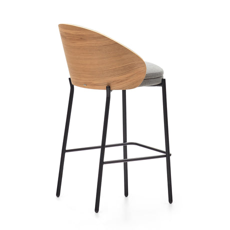 Eamy Hocker hellgraue Chenille  Eschenfurnier mit natürlichem Finish und Metall in Schwarz Höhe 65 cm - ZEN ZONE Furniture