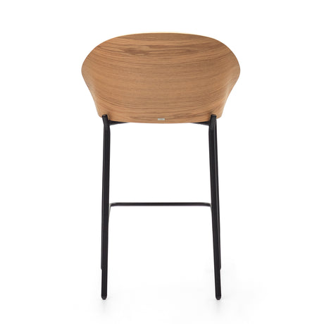 Eamy Hocker hellgraue Chenille  Eschenfurnier mit natürlichem Finish und Metall in Schwarz Höhe 65 cm - ZEN ZONE Furniture