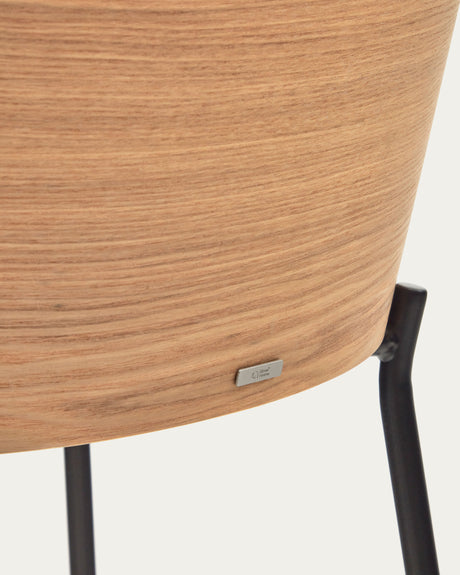 Eamy Hocker hellgraue Chenille  Eschenfurnier mit natürlichem Finish und Metall in Schwarz Höhe 65 cm - ZEN ZONE Furniture