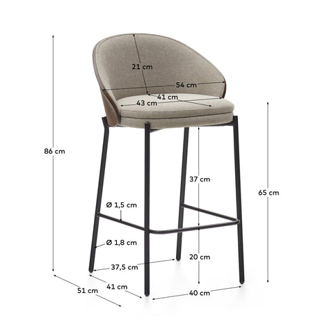 Eamy Hocker braun Eschenfurnier mit Wenge-Finish und Metall in Schwarz Höhe 65 cm - ZEN ZONE Furniture