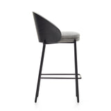 Eamy Hocker hellgraue Chenille  Eschenfurnier mit schwarzem Finish und Metall in Schwarz Höhe 65 cm - ZEN ZONE Furniture
