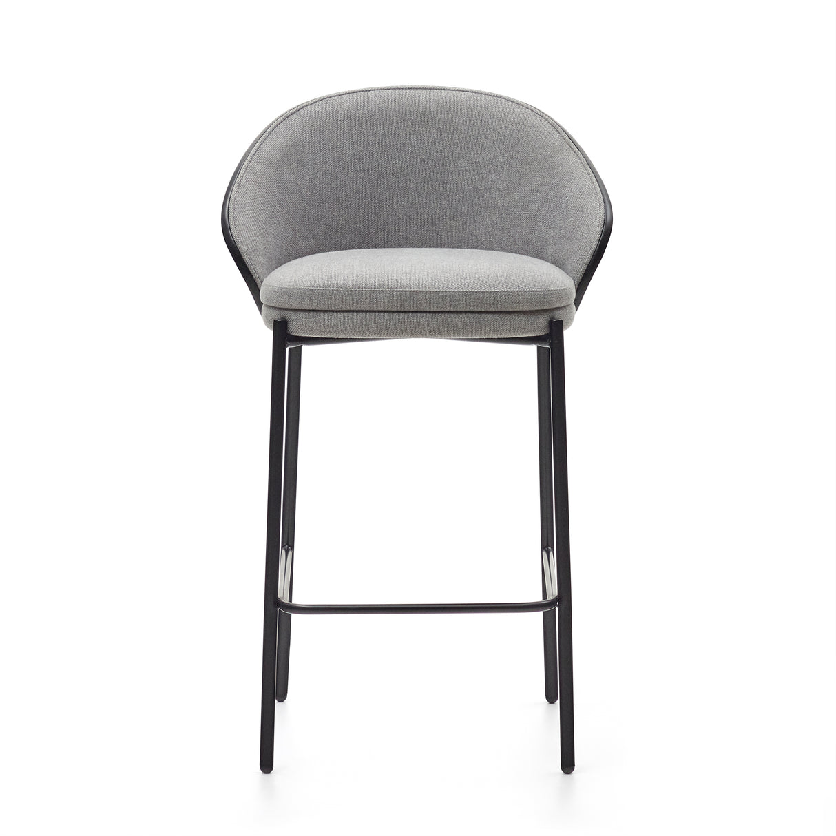 Eamy Hocker hellgraue Chenille  Eschenfurnier mit schwarzem Finish und Metall in Schwarz Höhe 65 cm - ZEN ZONE Furniture