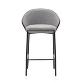 Eamy Hocker hellgraue Chenille  Eschenfurnier mit schwarzem Finish und Metall in Schwarz Höhe 65 cm - ZEN ZONE Furniture