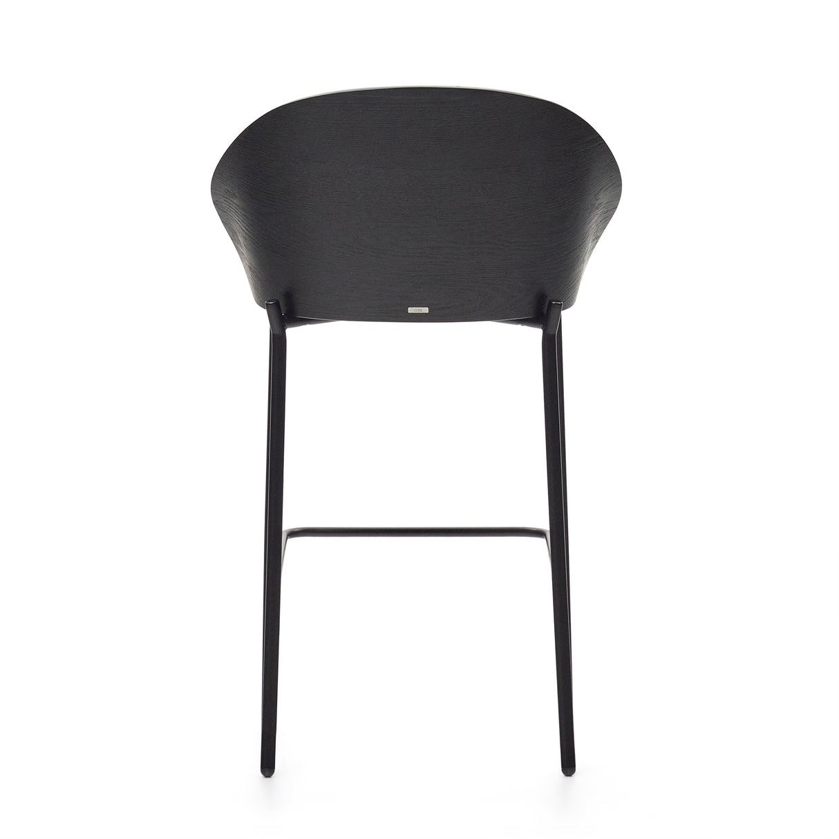 Eamy Hocker hellgraue Chenille  Eschenfurnier mit schwarzem Finish und Metall in Schwarz Höhe 65 cm - ZEN ZONE Furniture