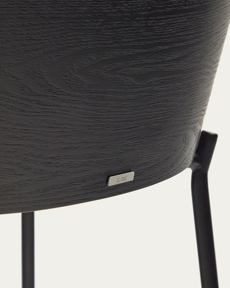 Eamy Hocker hellgraue Chenille  Eschenfurnier mit schwarzem Finish und Metall in Schwarz Höhe 65 cm - ZEN ZONE Furniture