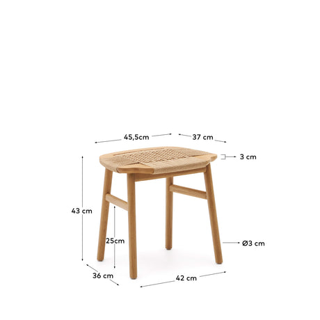 Enit Hocker aus Papierseil in Beige und massivem Eichenholz mit natürlichem Finish 43cm FSC Mix Credit - ZEN ZONE Furniture