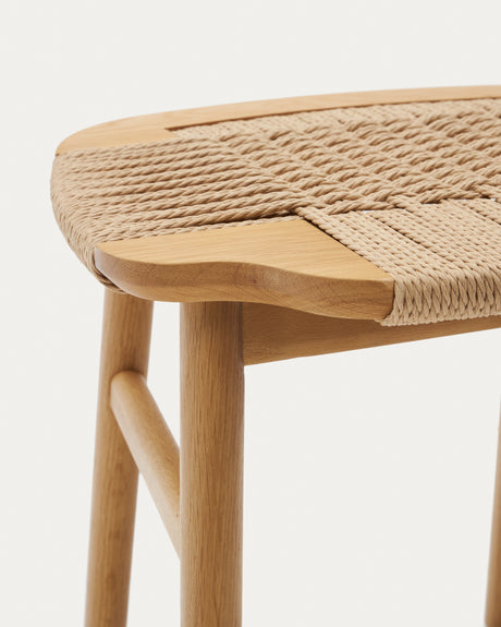 Enit Hocker aus Papierseil in Beige und massivem Eichenholz mit natürlichem Finish 43cm FSC Mix Credit - ZEN ZONE Furniture