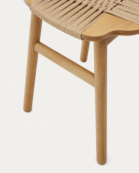 Enit Hocker aus Papierseil in Beige und massivem Eichenholz mit natürlichem Finish 43cm FSC Mix Credit - ZEN ZONE Furniture