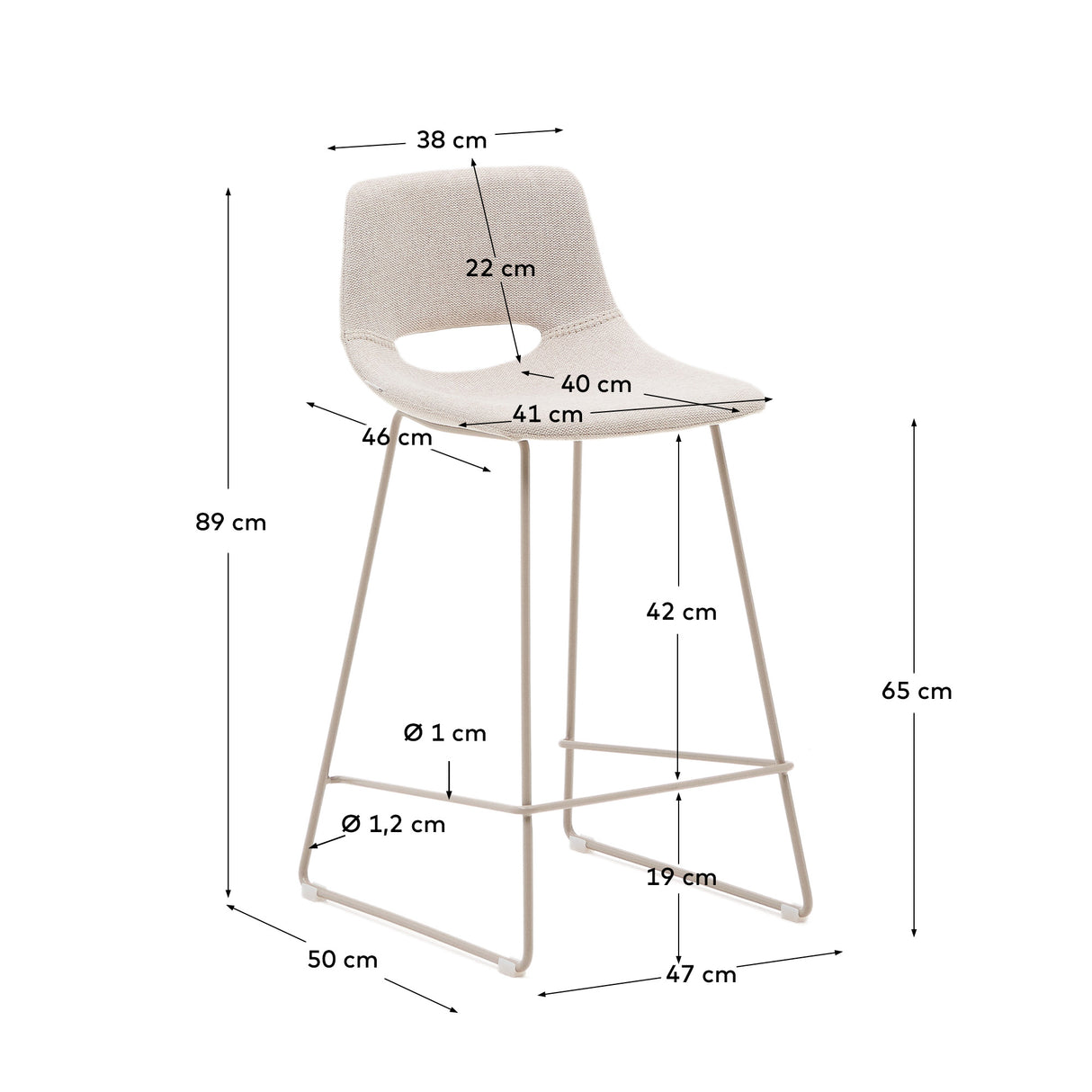 Zahara Hocker beige und Stahl mit beigem Finish 65 cm - ZEN ZONE Furniture