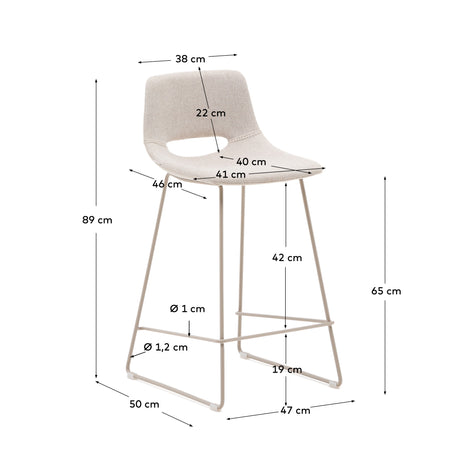 Zahara Hocker beige und Stahl mit beigem Finish 65 cm - ZEN ZONE Furniture