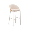 Hocker Eamy aus beigefarbenem Chenille, Eschenfurnier mit natürlichem Finish und beigefarbenem Metall, Höhe 77 cm - ZEN ZONE Furniture
