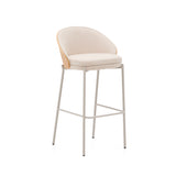 Hocker Eamy aus beigefarbenem Chenille, Eschenfurnier mit natürlichem Finish und beigefarbenem Metall, Höhe 77 cm - ZEN ZONE Furniture