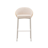 Hocker Eamy aus beigefarbenem Chenille, Eschenfurnier mit natürlichem Finish und beigefarbenem Metall, Höhe 77 cm - ZEN ZONE Furniture