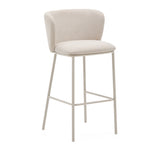Hocker Ciselia aus beigefarbenem Chenille und beigefarbenem Stahl Höhe 75 cm FSC Mix Credit - ZEN ZONE Furniture