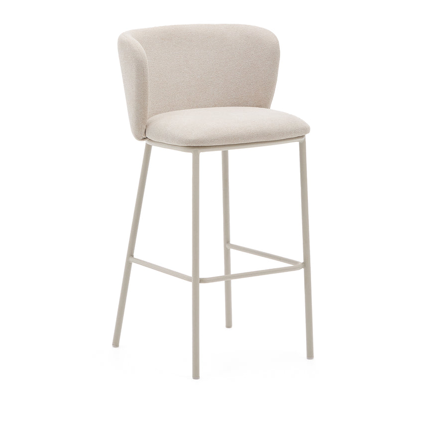 Hocker Ciselia aus beigefarbenem Chenille und beigefarbenem Stahl Höhe 75 cm FSC Mix Credit - ZEN ZONE Furniture