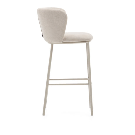 Hocker Ciselia aus beigefarbenem Chenille und beigefarbenem Stahl Höhe 75 cm FSC Mix Credit - ZEN ZONE Furniture