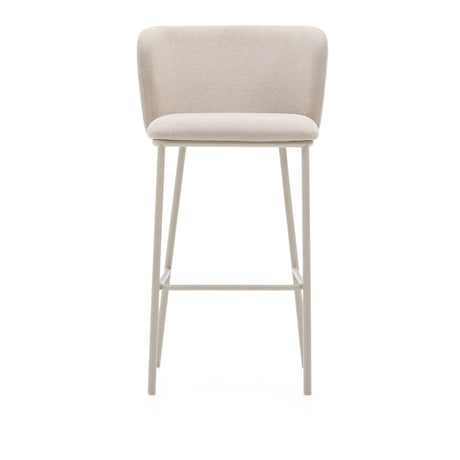 Hocker Ciselia aus beigefarbenem Chenille und beigefarbenem Stahl Höhe 75 cm FSC Mix Credit - ZEN ZONE Furniture