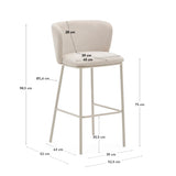 Hocker Ciselia aus beigefarbenem Chenille und beigefarbenem Stahl Höhe 75 cm FSC Mix Credit - ZEN ZONE Furniture