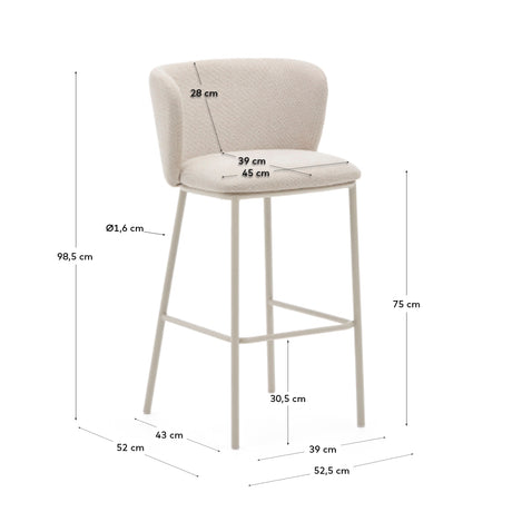 Hocker Ciselia aus beigefarbenem Chenille und beigefarbenem Stahl Höhe 75 cm FSC Mix Credit - ZEN ZONE Furniture
