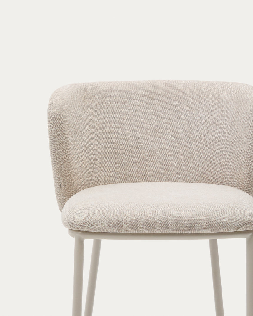 Hocker Ciselia aus beigefarbenem Chenille und beigefarbenem Stahl Höhe 75 cm FSC Mix Credit - ZEN ZONE Furniture