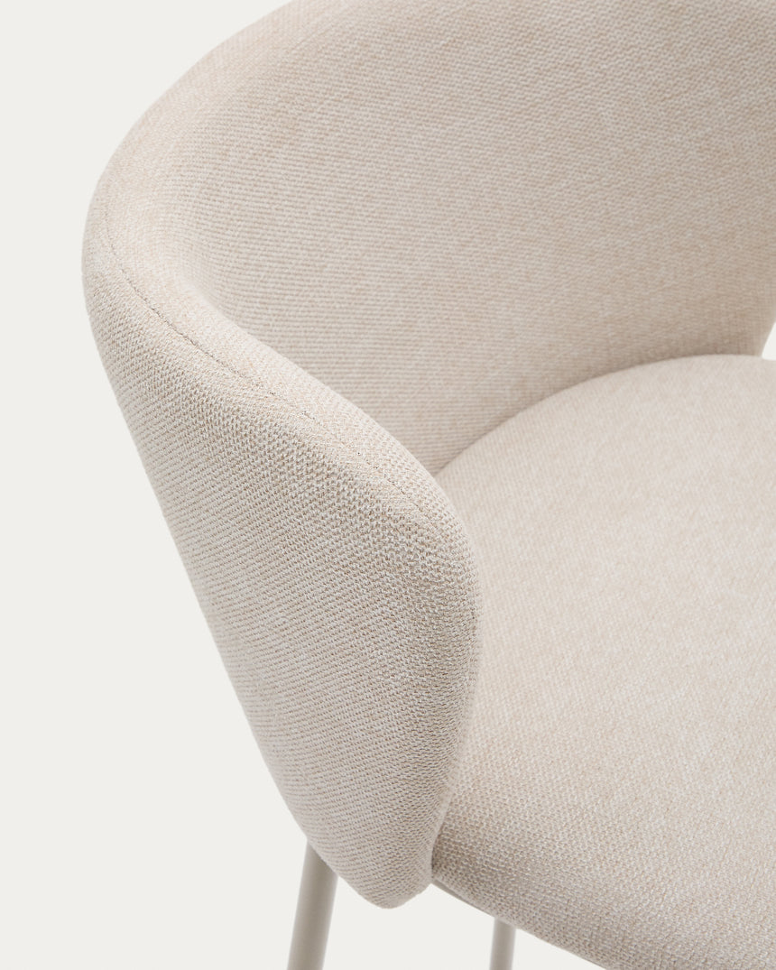 Hocker Ciselia aus beigefarbenem Chenille und beigefarbenem Stahl Höhe 75 cm FSC Mix Credit - ZEN ZONE Furniture