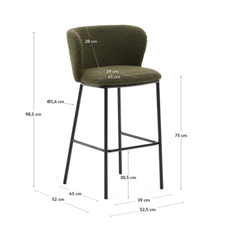 Hocker Ciselia aus grünem Schaffell und schwarzem Stahl Höhe 75 cm FSC Mix Credit - ZEN ZONE Furniture