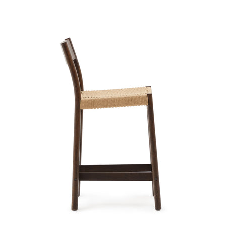 Yalia Barhocker Rückenlehne massives Eichenholz mit Nussbaum-Finish und Seilsitzfläche 65 cm FSC 100% - ZEN ZONE Furniture