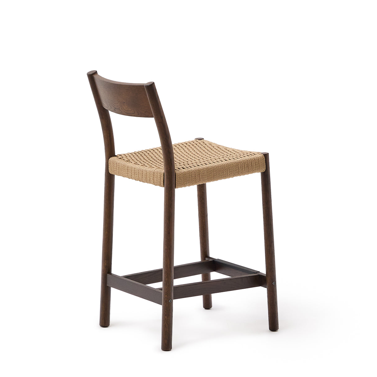 Yalia Barhocker Rückenlehne massives Eichenholz mit Nussbaum-Finish und Seilsitzfläche 65 cm FSC 100% - ZEN ZONE Furniture