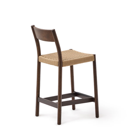 Yalia Barhocker Rückenlehne massives Eichenholz mit Nussbaum-Finish und Seilsitzfläche 65 cm FSC 100% - ZEN ZONE Furniture