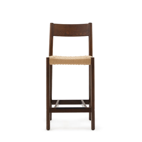 Yalia Barhocker Rückenlehne massives Eichenholz mit Nussbaum-Finish und Seilsitzfläche 65 cm FSC 100% - ZEN ZONE Furniture